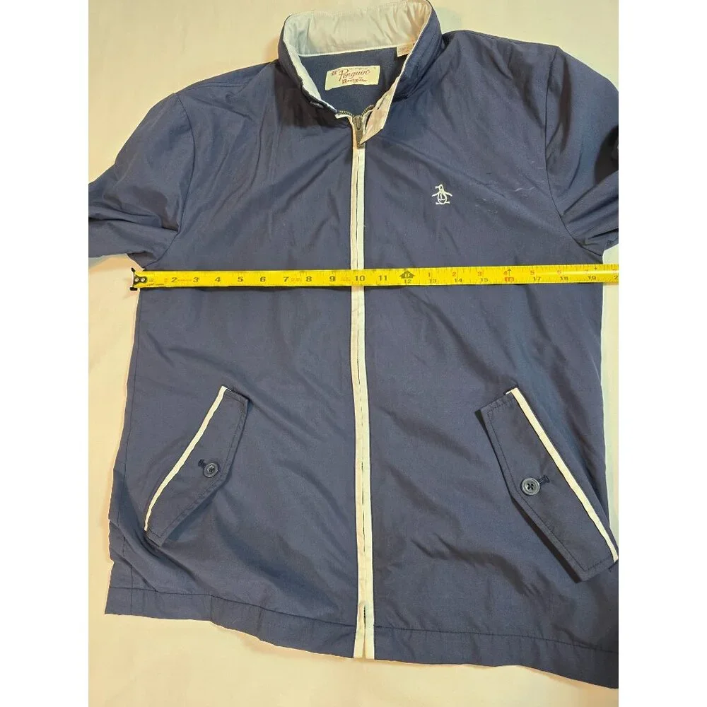 Original Penguin Navy Blue Lightweight Hoodie Jacket With Stand Collar Zip Front